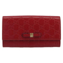 GUCCI GG Canvas Guccissima Long Wallet Leather Red Gold 388679 Auth 186684A-13