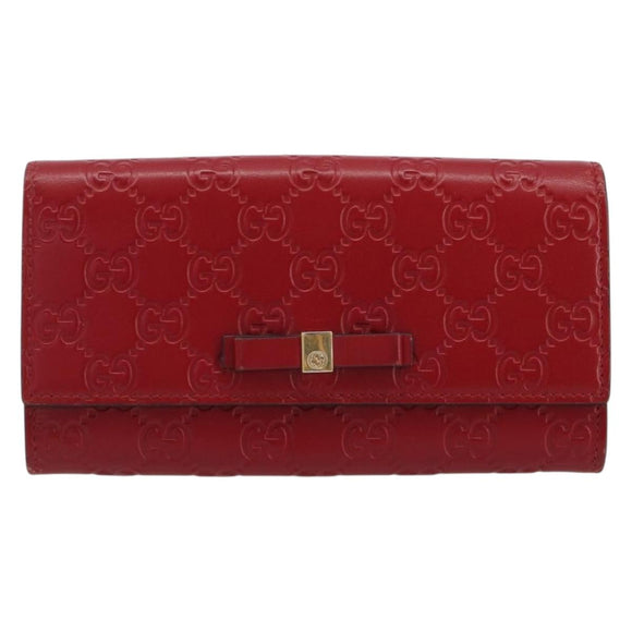 GUCCI GG Canvas Guccissima Long Wallet Leather Red Gold 388679 Auth 186684A