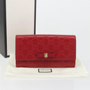 GUCCI GG Canvas Guccissima Long Wallet Leather Red Gold 388679 Auth 186684A-12