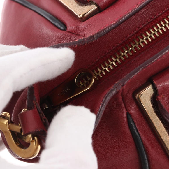 Chloe Etel Hand Bag Leather 2way Red Gold Auth 186692