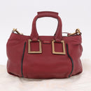 Chloe Etel Hand Bag Leather 2way Red Gold Auth 186692-12