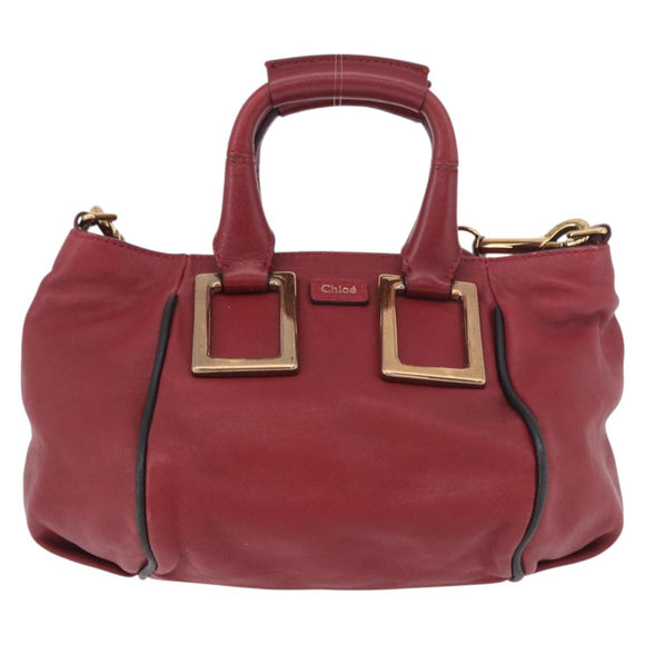 Chloe Etel Hand Bag Leather 2way Red Gold Auth 186692