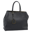 FENDI 2JOURS Tote Bag Leather Black Gold Auth 186697A-1