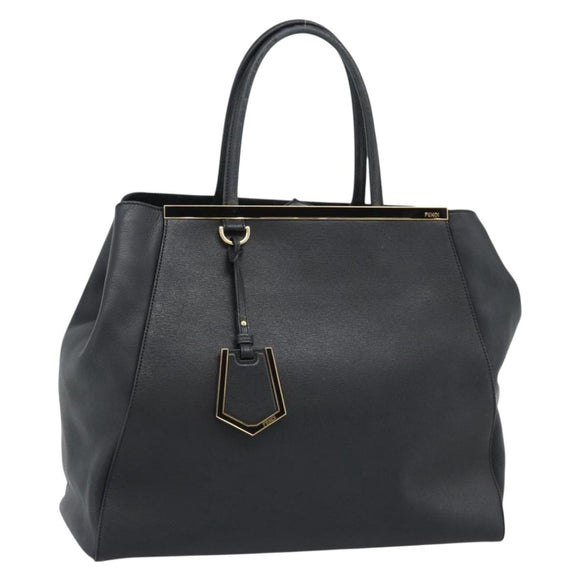 FENDI 2JOURS Tote Bag Leather Black Gold Auth 186697A