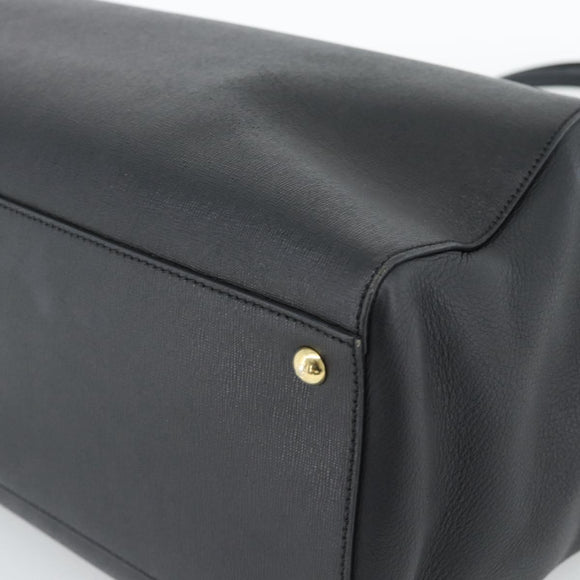 FENDI 2JOURS Tote Bag Leather Black Gold Auth 186697A