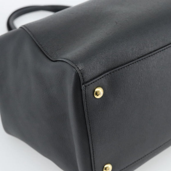 FENDI 2JOURS Tote Bag Leather Black Gold Auth 186697A
