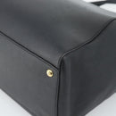 FENDI 2JOURS Tote Bag Leather Black Gold Auth 186697A-15