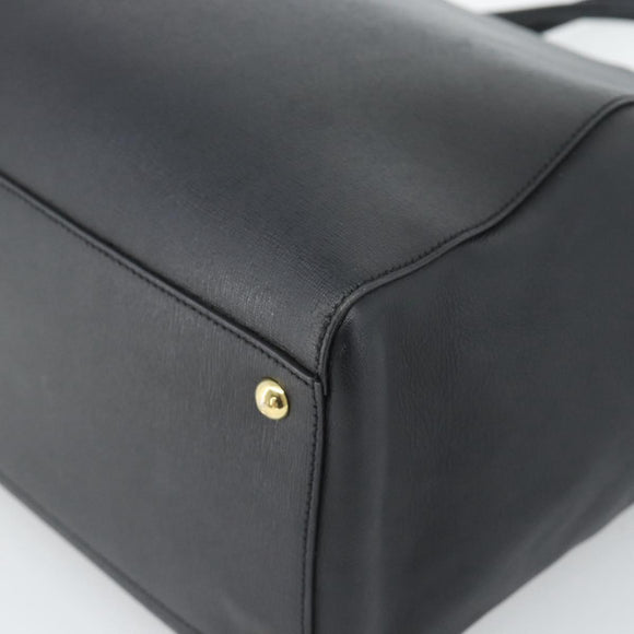 FENDI 2JOURS Tote Bag Leather Black Gold Auth 186697A