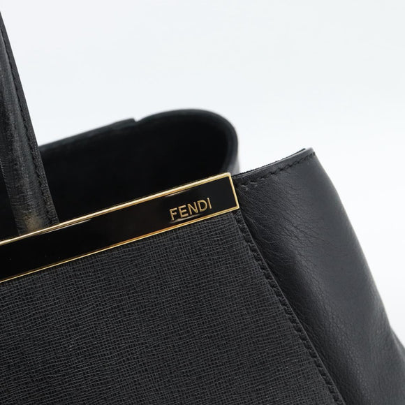 FENDI 2JOURS Tote Bag Leather Black Gold Auth 186697A