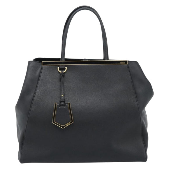 FENDI 2JOURS Tote Bag Leather Black Gold Auth 186697A