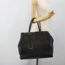 FENDI 2JOURS Tote Bag Leather Black Gold Auth 186697A-23