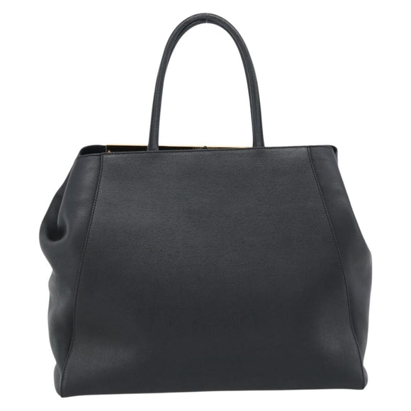 FENDI 2JOURS Tote Bag Leather Black Gold Auth 186697A