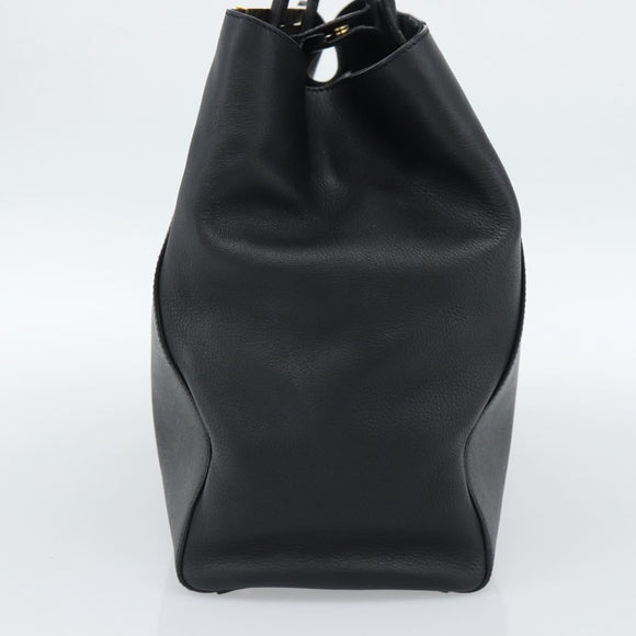 FENDI 2JOURS Tote Bag Leather Black Gold Auth 186697A