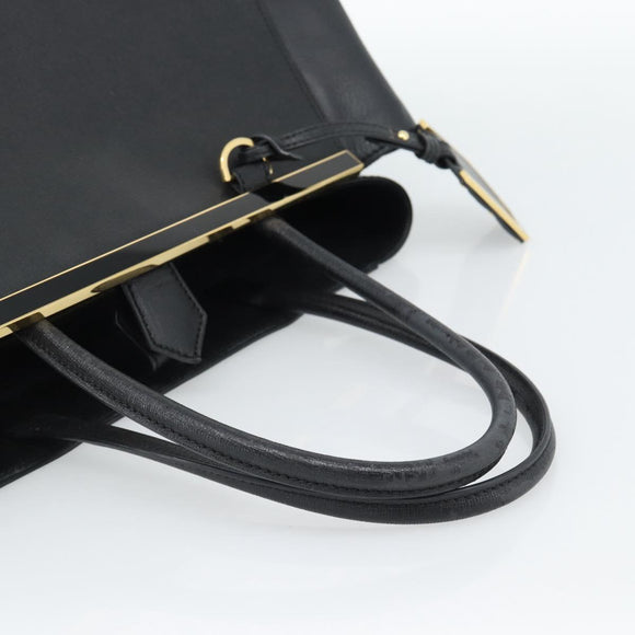 FENDI 2JOURS Tote Bag Leather Black Gold Auth 186697A