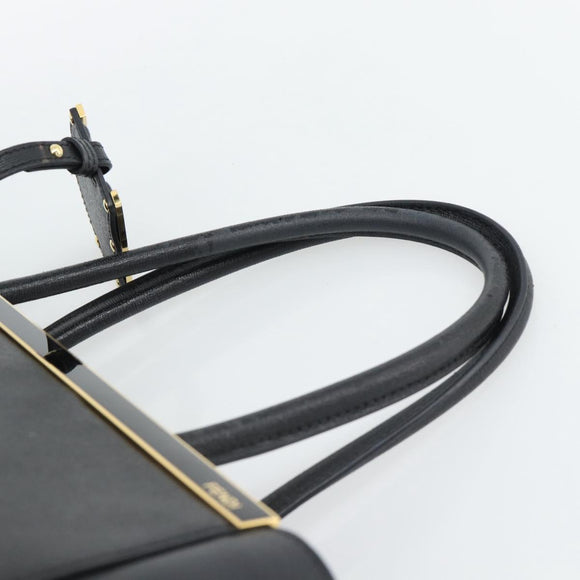 FENDI 2JOURS Tote Bag Leather Black Gold Auth 186697A