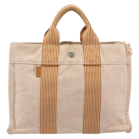HERMES Fourre Tout PM Hand Bag Canvas Orange Silver Auth 186705A
