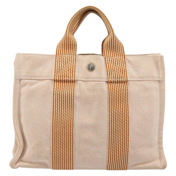 HERMES Fourre Tout PM Hand Bag Canvas Orange Silver Auth 186705A