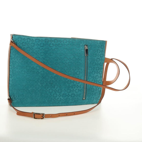 CELINE C Macadam Canvas Backpack Silver Turquoise Blue Auth 186708V