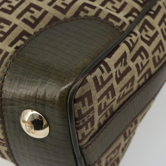 FENDI Zucchino Canvas Shoulder Bag Beige Gold 8BR531 Auth 186711V