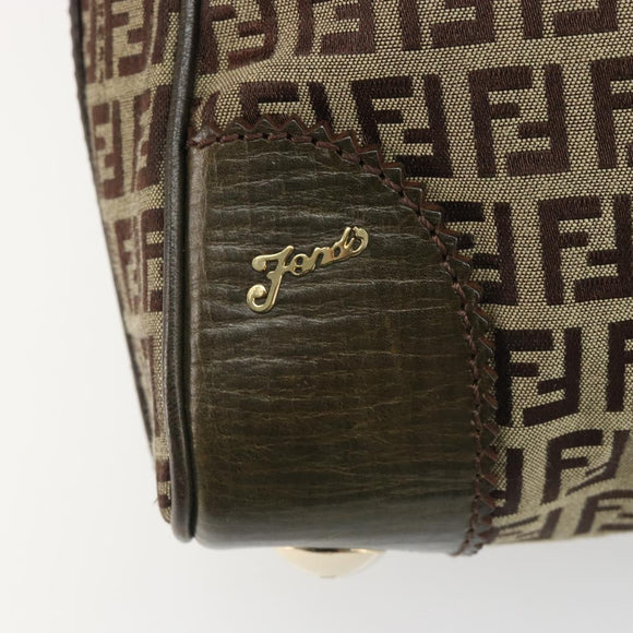 FENDI Zucchino Canvas Shoulder Bag Beige Gold 8BR531 Auth 186711V