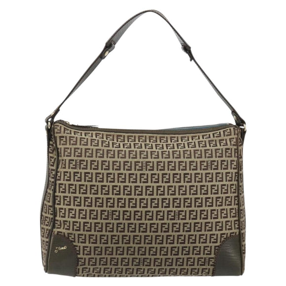 FENDI Zucchino Canvas Shoulder Bag Beige Gold 8BR531 Auth 186711V