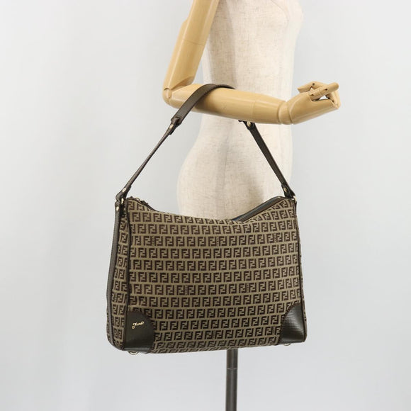 FENDI Zucchino Canvas Shoulder Bag Beige Gold 8BR531 Auth 186711V