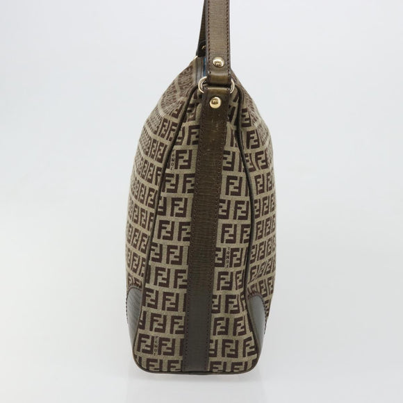 FENDI Zucchino Canvas Shoulder Bag Beige Gold 8BR531 Auth 186711V
