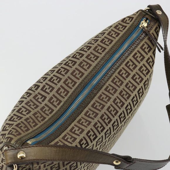 FENDI Zucchino Canvas Shoulder Bag Beige Gold 8BR531 Auth 186711V