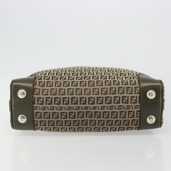 FENDI Zucchino Canvas Shoulder Bag Beige Gold 8BR531 Auth 186711V