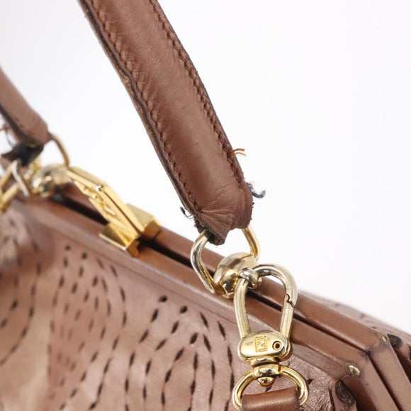 FENDI Shoulder Bag Leather 2way Bronze Gold Auth 186712
