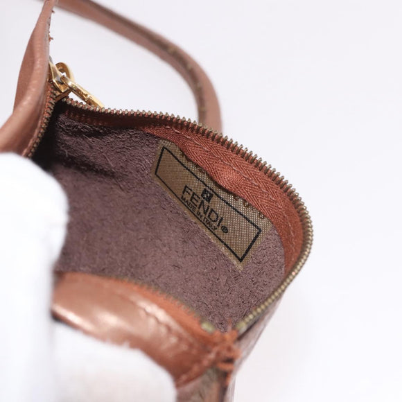 FENDI Shoulder Bag Leather 2way Bronze Gold Auth 186712