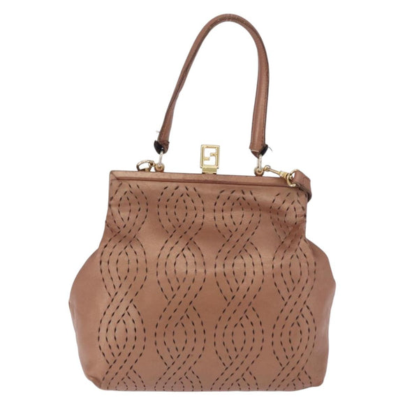 FENDI Shoulder Bag Leather 2way Bronze Gold Auth 186712