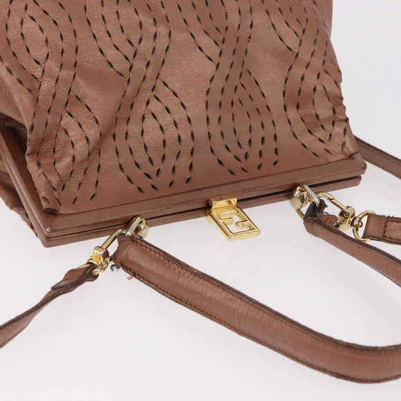 FENDI Shoulder Bag Leather 2way Bronze Gold Auth 186712