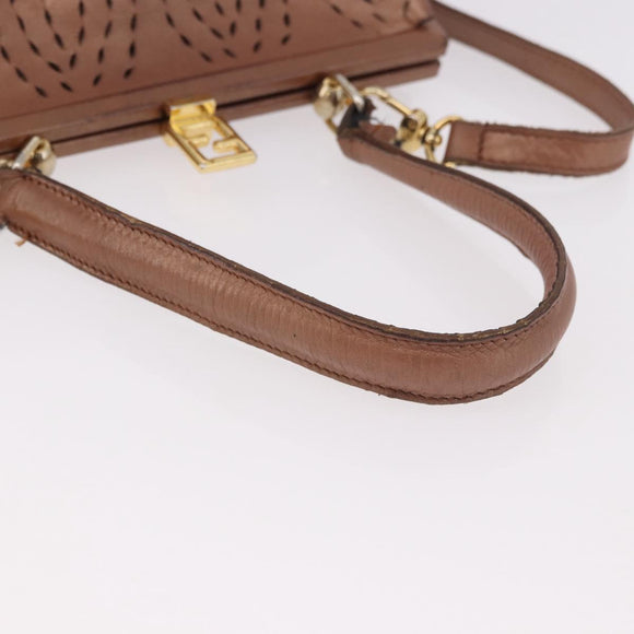FENDI Shoulder Bag Leather 2way Bronze Gold Auth 186712