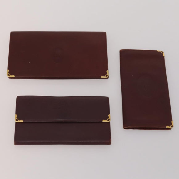 CARTIER Must Line Card Case Leather 6 Set Bordeaux Auth 186715