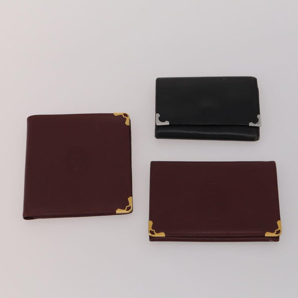 CARTIER Must Line Card Case Leather 6 Set Bordeaux Auth 186715
