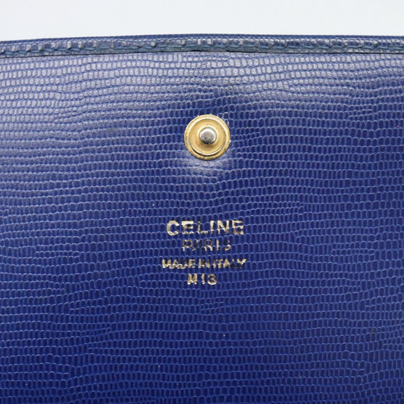 CELINE Long Wallet Leather Blue Gold Auth 186718A