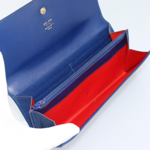CELINE Long Wallet Leather Blue Gold Auth 186718A