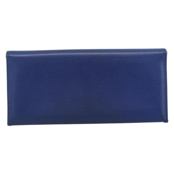 CELINE Long Wallet Leather Blue Gold Auth 186718A