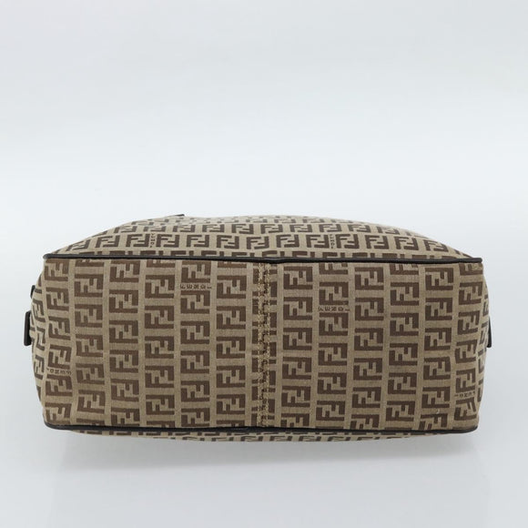 FENDI Zucchino Canvas Hand Bag Beige Silver Auth 186800A
