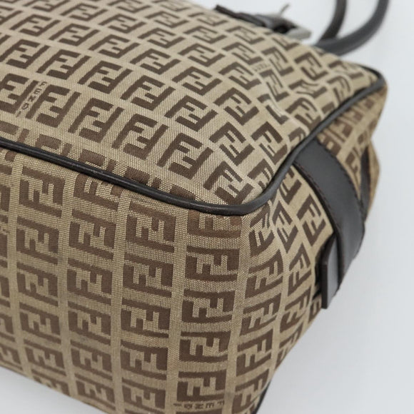 FENDI Zucchino Canvas Hand Bag Beige Silver Auth 186800A