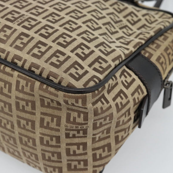 FENDI Zucchino Canvas Hand Bag Beige Silver Auth 186800A