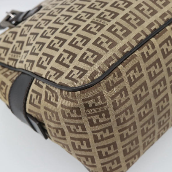 FENDI Zucchino Canvas Hand Bag Beige Silver Auth 186800A