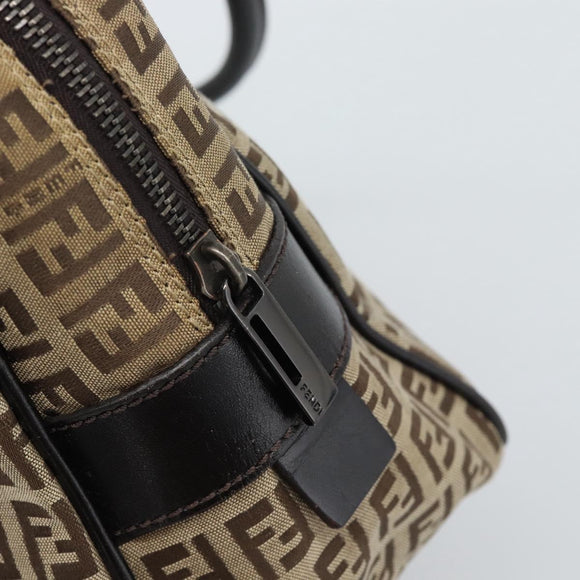 FENDI Zucchino Canvas Hand Bag Beige Silver Auth 186800A
