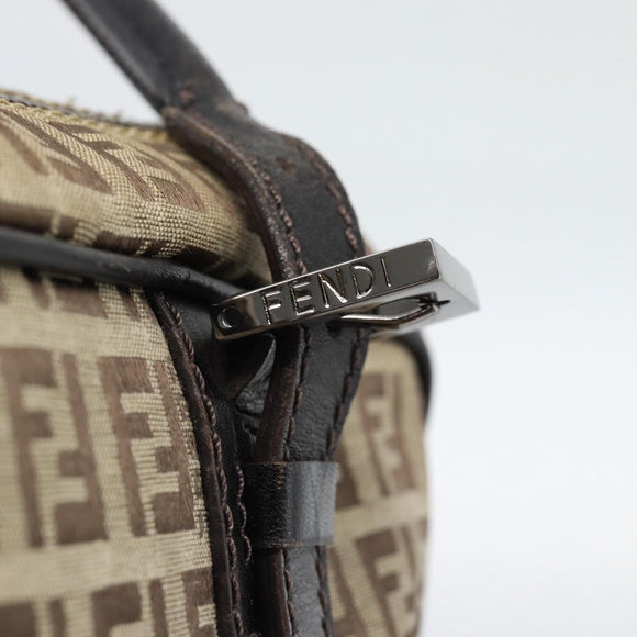 FENDI Zucchino Canvas Hand Bag Beige Silver Auth 186800A