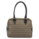 FENDI Zucchino Canvas Hand Bag Beige Silver Auth 186800A-13