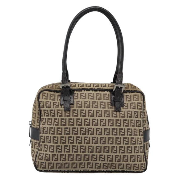 FENDI Zucchino Canvas Hand Bag Beige Silver Auth 186800A