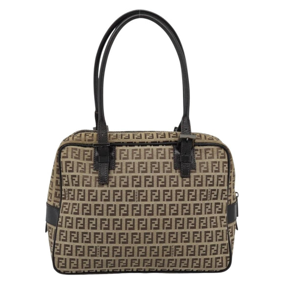 FENDI Zucchino Canvas Hand Bag Beige Silver Auth 186800A