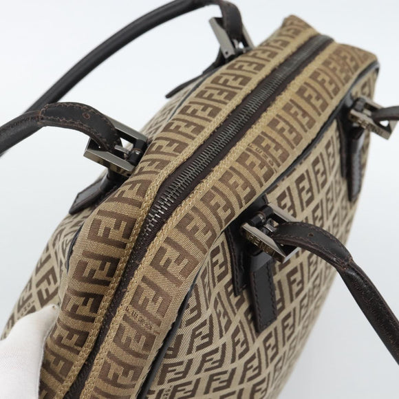 FENDI Zucchino Canvas Hand Bag Beige Silver Auth 186800A