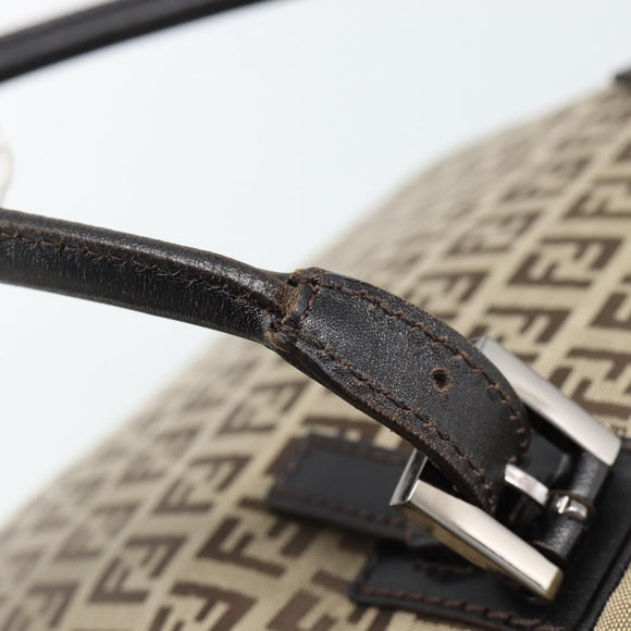 FENDI Zucchino Canvas Hand Bag Beige Silver Auth 186800A